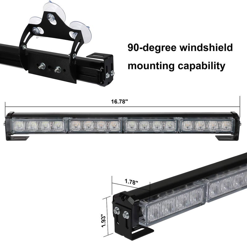 ASPL 2x16.8 inch Emergency Flashing LED Traffic Advisor Strobe Light Bar 32LED 26 Flash Patterns Interior Safety Warning Lights (Amber) - Image 4