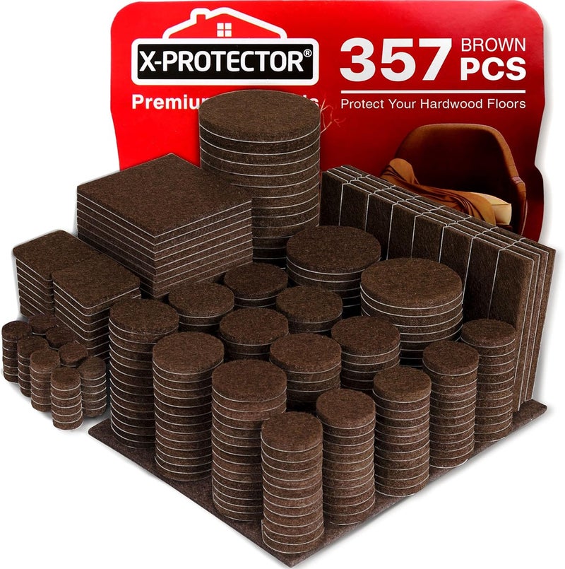 X-Protector 357 pcs Premium Huge Pack Felt Furniture Pads! Quantity of Furniture Sliders with Many Big Sizes – Your Ideal Floor Protectors. Protect Your Hardwood & Laminate Floor! - Image 1