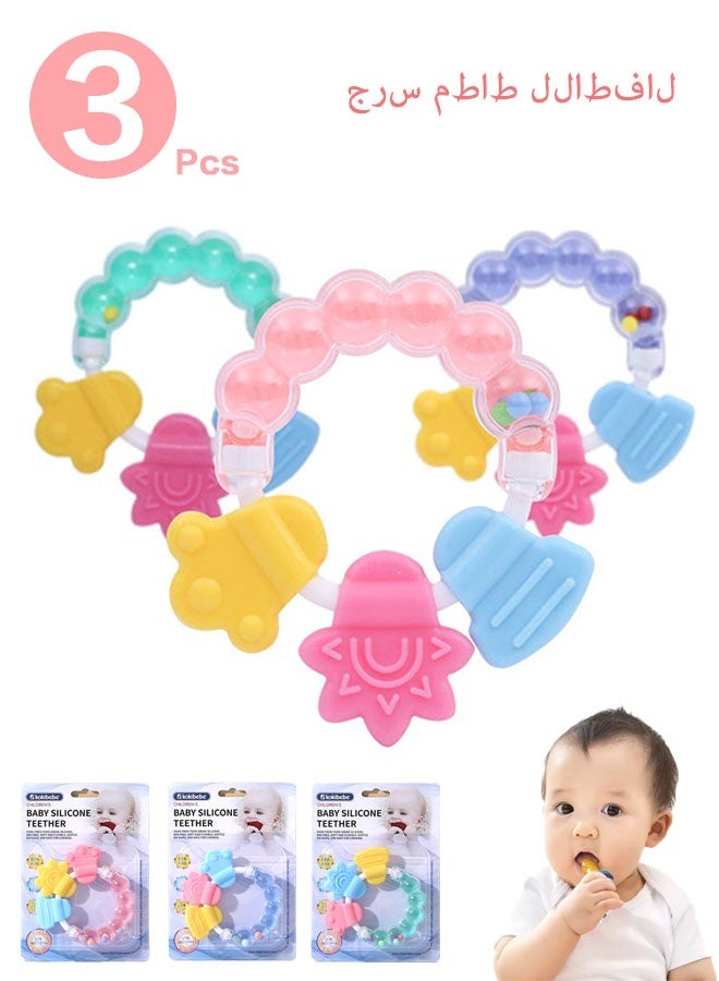 3 Pcs Teething Toys for Babies 6-12 Months, Baby Rattles 0-6 Months, 2-in-1 Rattle and Teether Toy for Soothing Sore Gums and Keeps Little Ones Entertained, Food Grade Silicone - Image 1