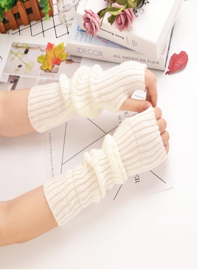 VTTDB Arm covers cute women kawaii japanese harajuku Y2k Arm Warmer for Girls Goth Gloves Fingerless Knitted Arm Sleeve, White, One size - Image 4