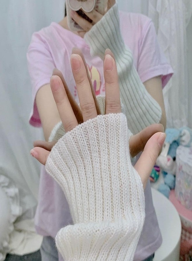 VTTDB Arm covers cute women kawaii japanese harajuku Y2k Arm Warmer for Girls Goth Gloves Fingerless Knitted Arm Sleeve, White, One size - Image 2