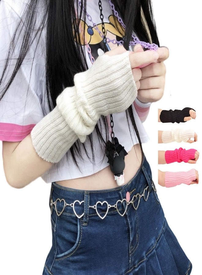 VTTDB Arm covers cute women kawaii japanese harajuku Y2k Arm Warmer for Girls Goth Gloves Fingerless Knitted Arm Sleeve, White, One size - Image 1