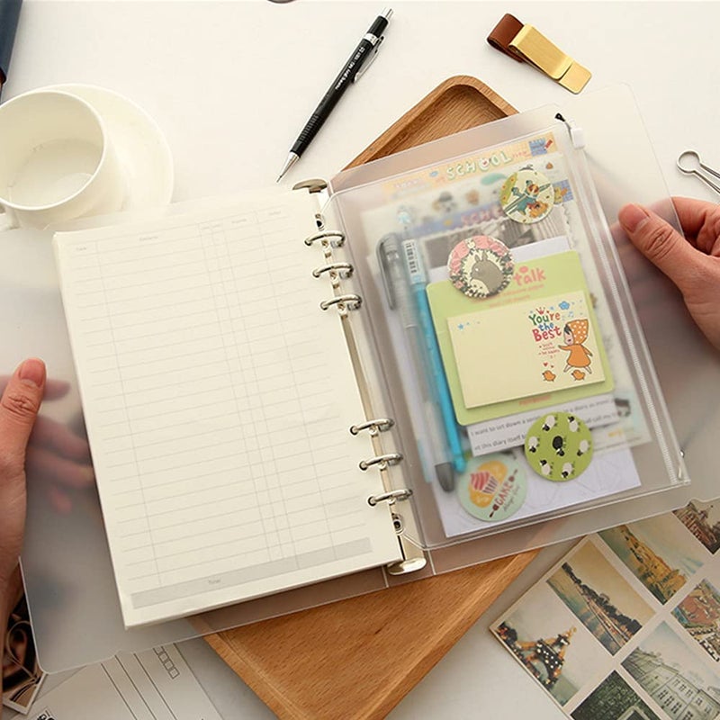 Zelten 6 Pack A5 6 Holes Binder Zip Pockets Plastic Binder Colored Zipper Folders Waterproof 6 Holes Zipper Loose Leaf Bags Zip Lock Envelope for Documents Notebooks Cards (Zip Pocket, A5) - Image 2