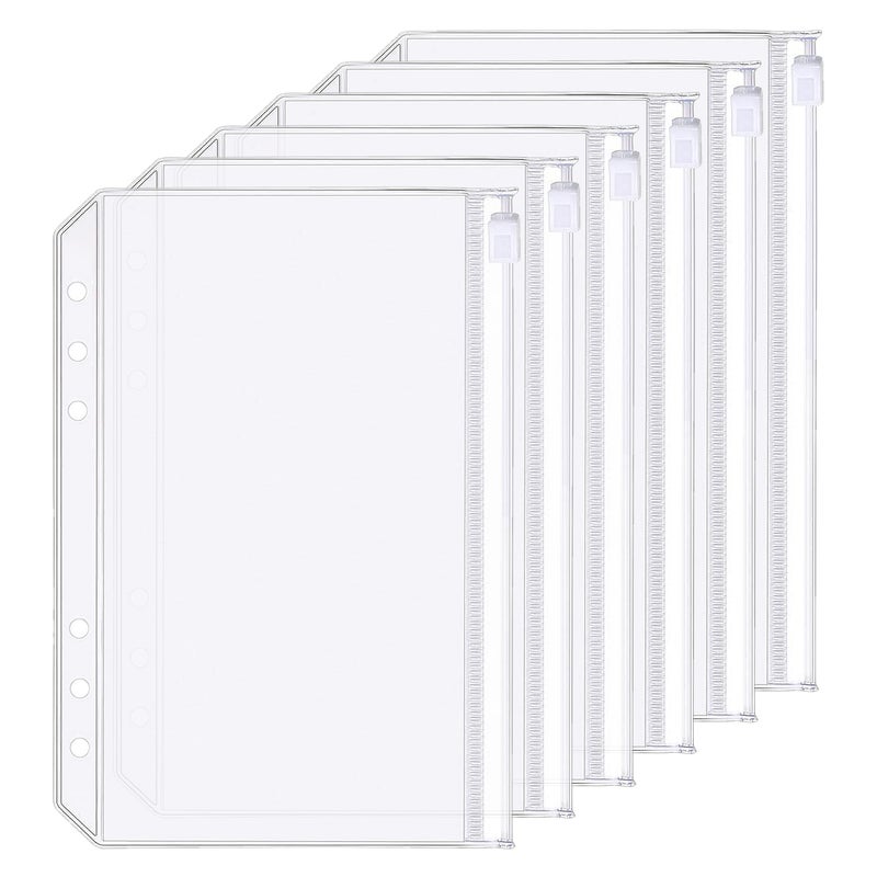 Zelten 6 Pack A5 6 Holes Binder Zip Pockets Plastic Binder Colored Zipper Folders Waterproof 6 Holes Zipper Loose Leaf Bags Zip Lock Envelope for Documents Notebooks Cards (Zip Pocket, A5) - Image 1