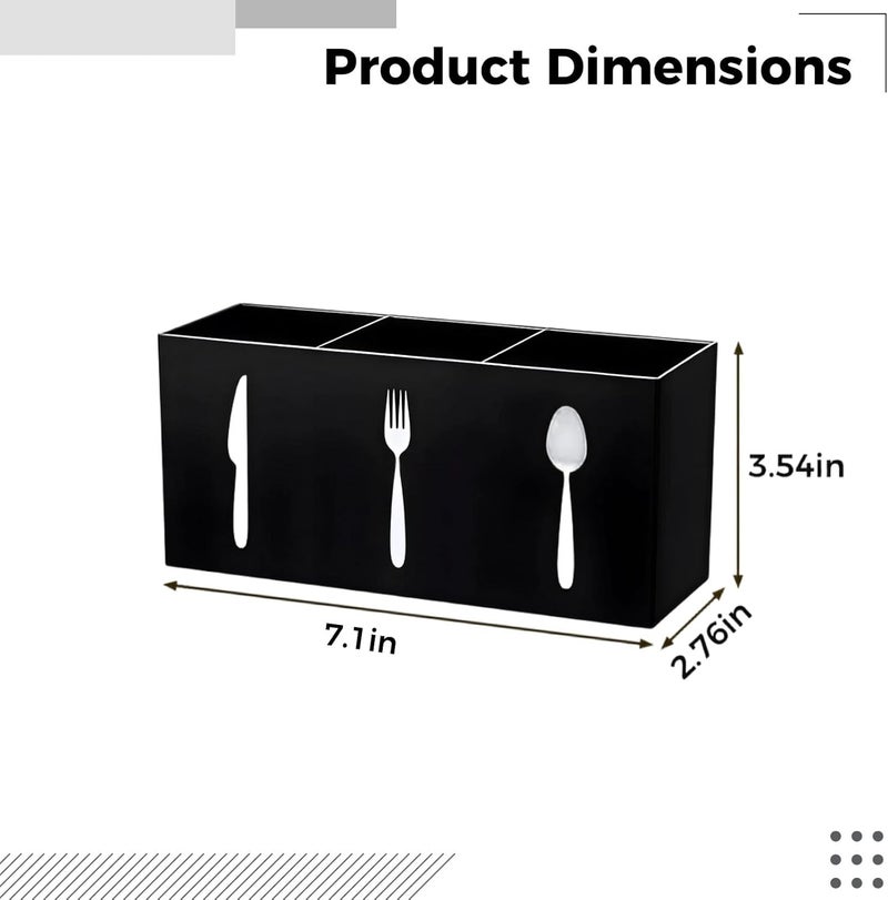 Black 2 Pcs Silverware Caddy, 3-Section Cutlery Storage Organizer With Icon, 7.8 In Acrylic Utensil Holder For Kitchen, Knife Fork Spoon Holder - Image 2