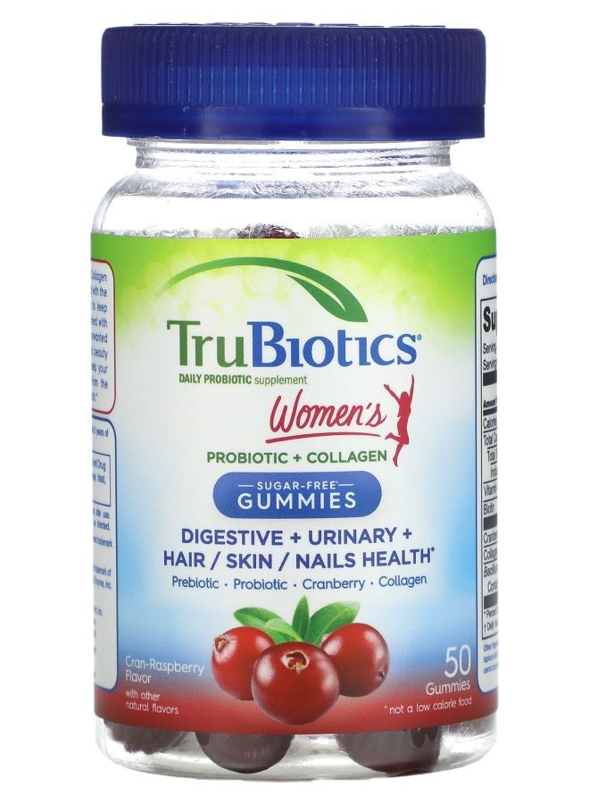 TruBiotics Women's Probiotic + Collagen Digestive Urinary Hair/Skin/Nails Health CranRaspberry 50 Gummies