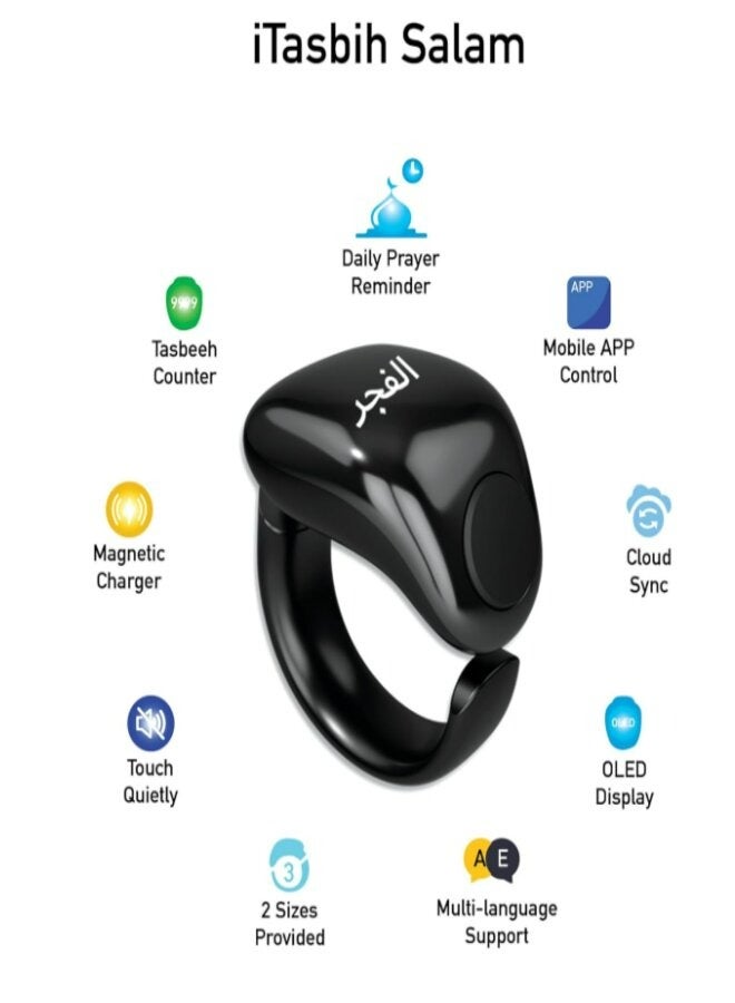 Zikr Ring Smart Tasbih Counter Weslamic iTasbih Ring Black  - Image 3