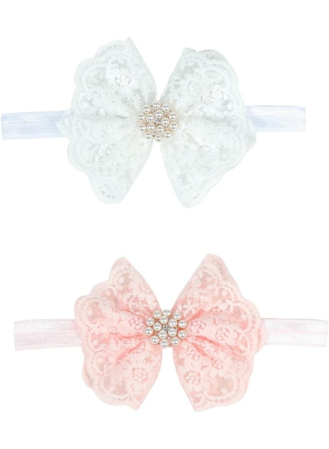 Nishine Nishine 2 pack Toddler Girls Lace Bow Headband Baby Bowknot Hairband Baby Shower Photo Props  - Image 1