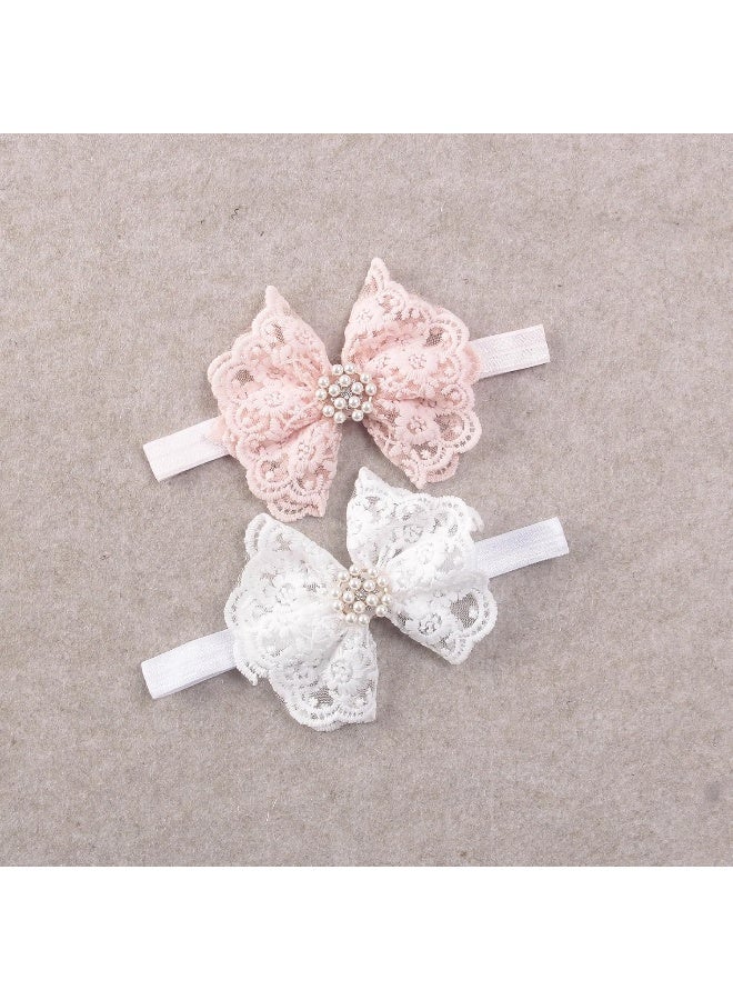Nishine Nishine 2 pack Toddler Girls Lace Bow Headband Baby Bowknot Hairband Baby Shower Photo Props  - Image 4