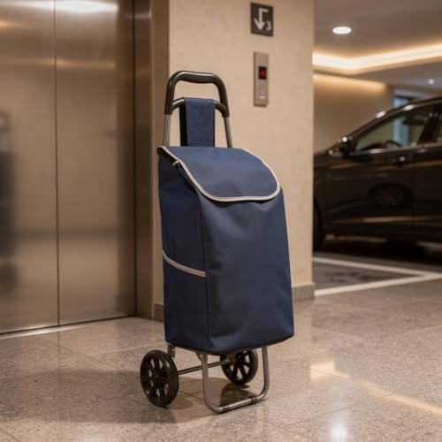 BucketList Shopping Cart Shopping Carry Shopping Trolley, Removable Bag, Folding Shopping Cart with Wheels Large and Lightweight Shopping Trolley (Blue) - Image 1