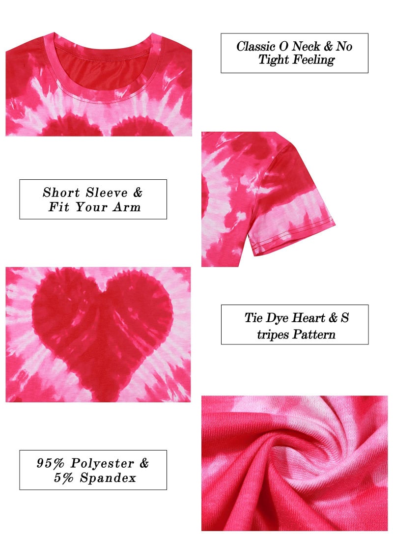 FASHGL Valentines Shirts for Women Tie Dye Heart T Shirt Valentine's Tee Shirt Casual Lover Short Sleeve Tops Pink - Image 4