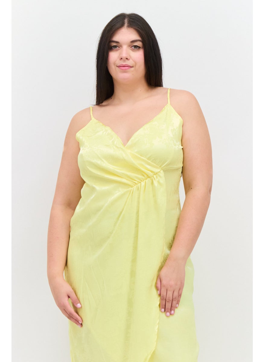 Flounce London - Women Plus Size Floral Pattern Midi Dress, Yellow - Image 1