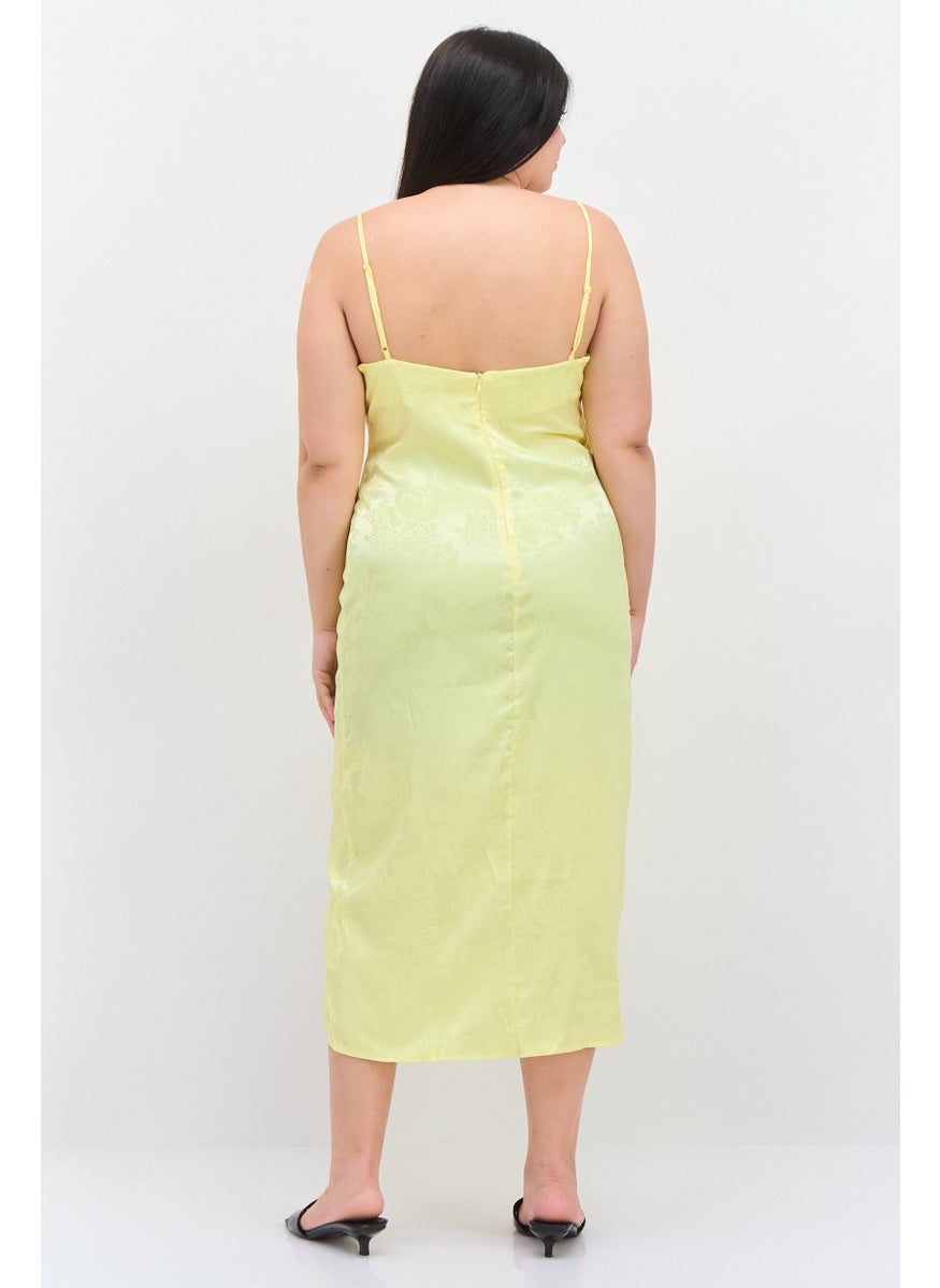 Flounce London - Women Plus Size Floral Pattern Midi Dress, Yellow - Image 1