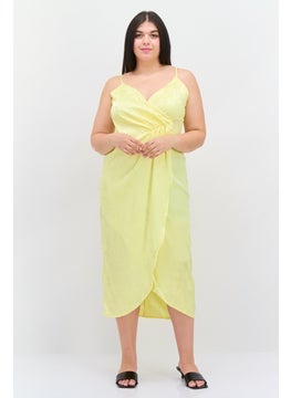 Women Plus Size Floral Pattern Midi Dress, Yellow