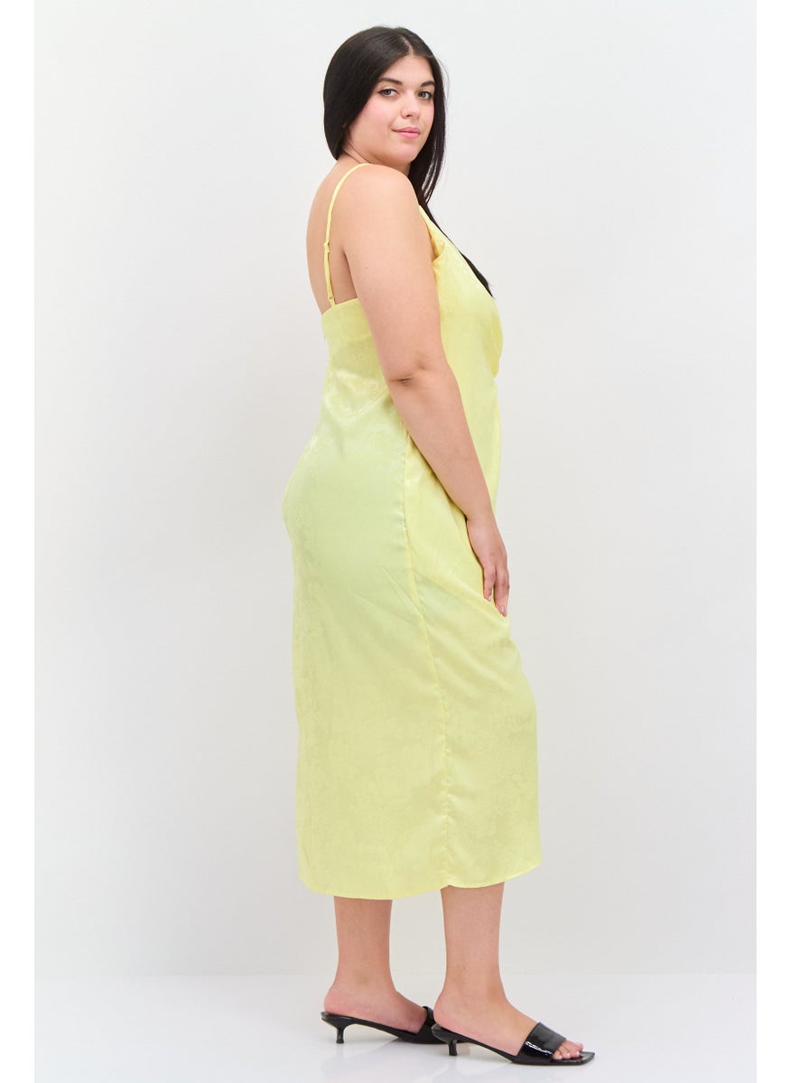 Flounce London - Women Plus Size Floral Pattern Midi Dress, Yellow - Image 1