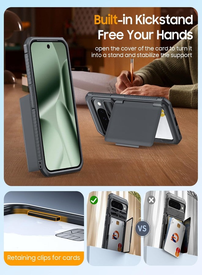 oupeigar for Google Pixel 10 Pro Case with Card Holder & RFID Blocking & Sliding Camera Cover & Kickstand Non-Slip Full-Body Shockproof Wallet Phone Case for Pixel 10 Pro (Black) - Image 5