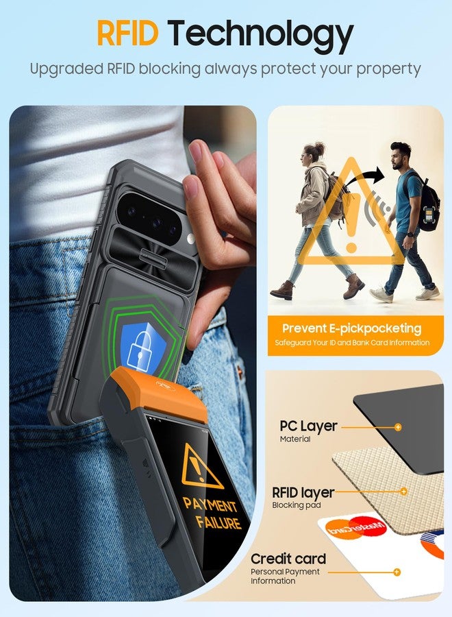 oupeigar for Google Pixel 10 Pro Case with Card Holder & RFID Blocking & Sliding Camera Cover & Kickstand Non-Slip Full-Body Shockproof Wallet Phone Case for Pixel 10 Pro (Black) - Image 4