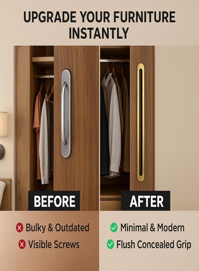 Atom 13.8 Inches Sliding Concealed Brass Door Handle | Wardrobe Handle for Main Door, Cupboard, Drawer, Almirah & Kitchen Cabinet (Set of 2, CH-317) | Profile Handles for Kitchen Cabinets - Image 5