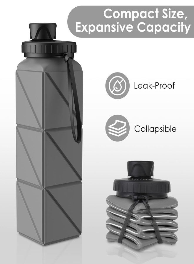 Infitran Collapsible Water Bottles, BPA Free Leak-Proof Silicone Foldable Water Bottle Cup 20.6oz, Durable Lightweight Bottle for Gym Travel Camping Hiking Running Sport,Gray, SH-15 - Image 2