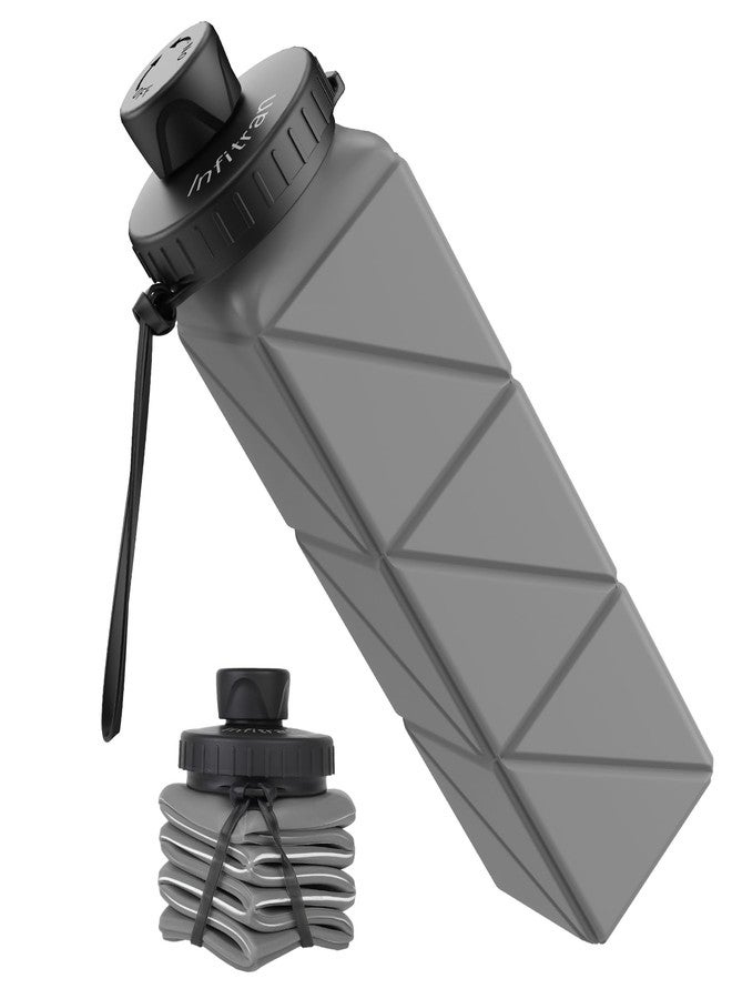 Infitran Collapsible Water Bottles, BPA Free Leak-Proof Silicone Foldable Water Bottle Cup 20.6oz, Durable Lightweight Bottle for Gym Travel Camping Hiking Running Sport,Gray, SH-15 - Image 1