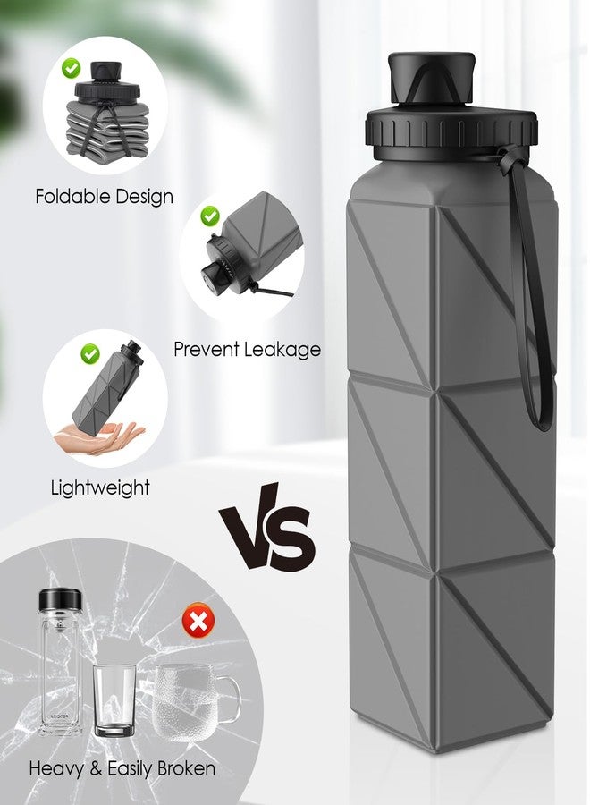 Infitran Collapsible Water Bottles, BPA Free Leak-Proof Silicone Foldable Water Bottle Cup 20.6oz, Durable Lightweight Bottle for Gym Travel Camping Hiking Running Sport,Gray, SH-15 - Image 4