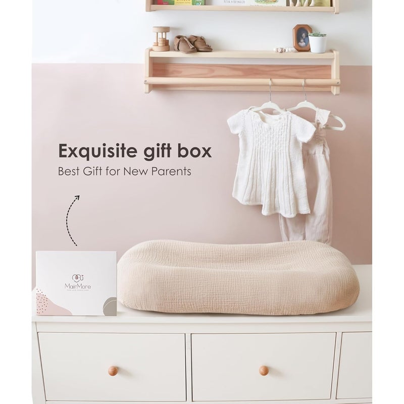 MairMore Muslin Baby Cover for Newborn, Soft and Breathable 100% Cotton Lounger Slipcover Neutral, Pack of 2(Caramel) - Image 2