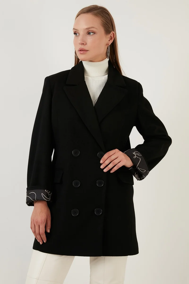 ليلا Oversize Double Buttoned Long Coat with Pockets Women's Coat 6230058