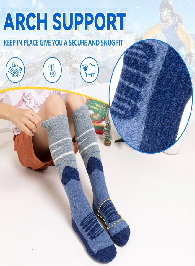 SeeyAN Kids Merino Wool Ski Socks Boys Girls Thermal Warm Boot Thick Winter 3 Pairs Cozy Socks For Skiing & Snowboarding (Purple/Blue/Brown, 8-12 Years) - Image 3