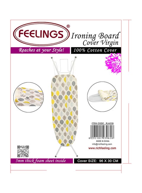 Feelings Cotton Iron Board Cover for Virgin 96 x 30cm, Heat-Resistant Ironing Board Cover, Smooth Replacement Cover, Durable Laundry Accessory for Easy Ironing & Home Use