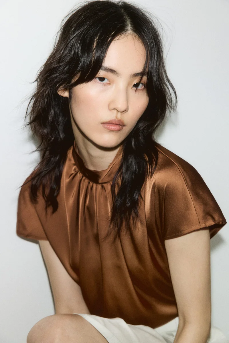 H&M Stand-collar satin blouse