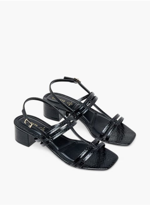 Women's Textured Strap Sandals with Block Heels and Buckle Closure