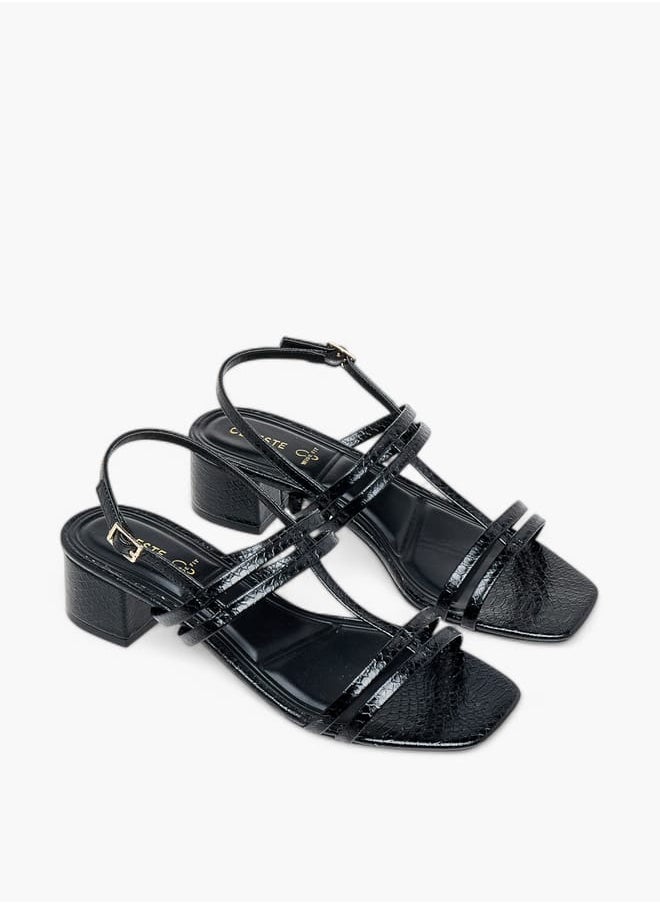 Celeste Women's Textured Strap Sandals with Block Heels and Buckle Closure  - Image 1