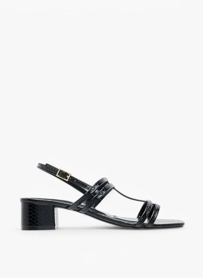 Celeste Women's Textured Strap Sandals with Block Heels and Buckle Closure