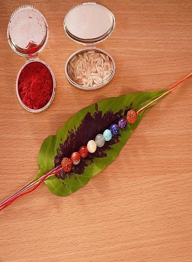 DEVAMA THE DIVINE Handmade Artwork Gemstone Rakhi for Brother, Bhaiya Bhabhi, Beads Bracelet Rakhi, Self Love, Friendship, Deep Inner Healing (Pack of 1) (Seven Chakra with Rudarksha Rakhi) - Image 3