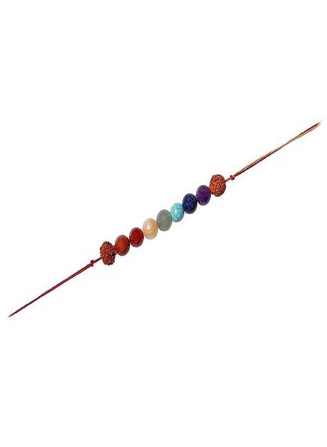 DEVAMA THE DIVINE Handmade Artwork Gemstone Rakhi for Brother, Bhaiya Bhabhi, Beads Bracelet Rakhi, Self Love, Friendship, Deep Inner Healing (Pack of 1) (Seven Chakra with Rudarksha Rakhi) - Image 1