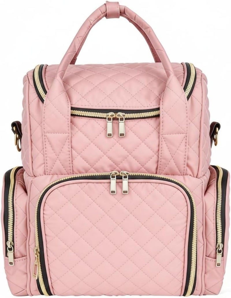 Qianly Double Layer Makeup Top Handle Handle Shoulder Makeup Organizer Multiple Pockets Nail Kit Bag for Salon, Business Trip, Array, Pink - Image 1
