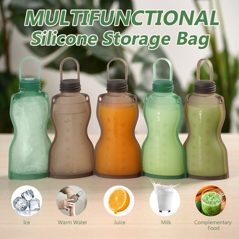haakaa Silicone Breast Milk Storage Bag 9 oz- Reusable Milk Collector Freezer Bag for Breastfeeding Mom - Baby Food Storing Yummy Pouch - Breast Pump Bag - Self Standing -Leakproof - 10PK - Image 2
