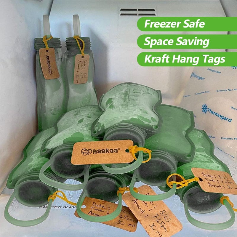 haakaa Silicone Breast Milk Storage Bag 9 oz- Reusable Milk Collector Freezer Bag for Breastfeeding Mom - Baby Food Storing Yummy Pouch - Breast Pump Bag - Self Standing -Leakproof - 10PK - Image 3