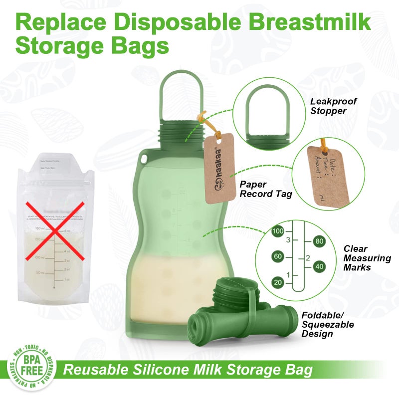 haakaa Silicone Breast Milk Storage Bag 9 oz- Reusable Milk Collector Freezer Bag for Breastfeeding Mom - Baby Food Storing Yummy Pouch - Breast Pump Bag - Self Standing -Leakproof - 10PK - Image 4
