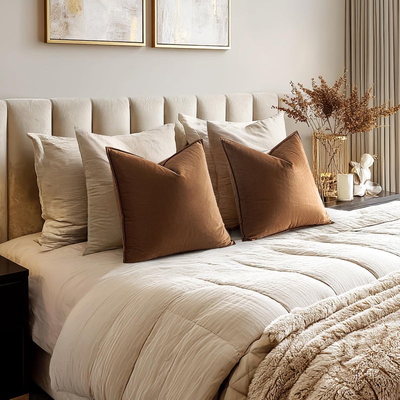 MIULEE Pack of 2 Brown Decorative Velvet Throw Pillow Cover Soft Pillowcase Solid Square Cushion Case for Sofa Bedroom Car 20x20 Inch 50x50 Cm - Image 3