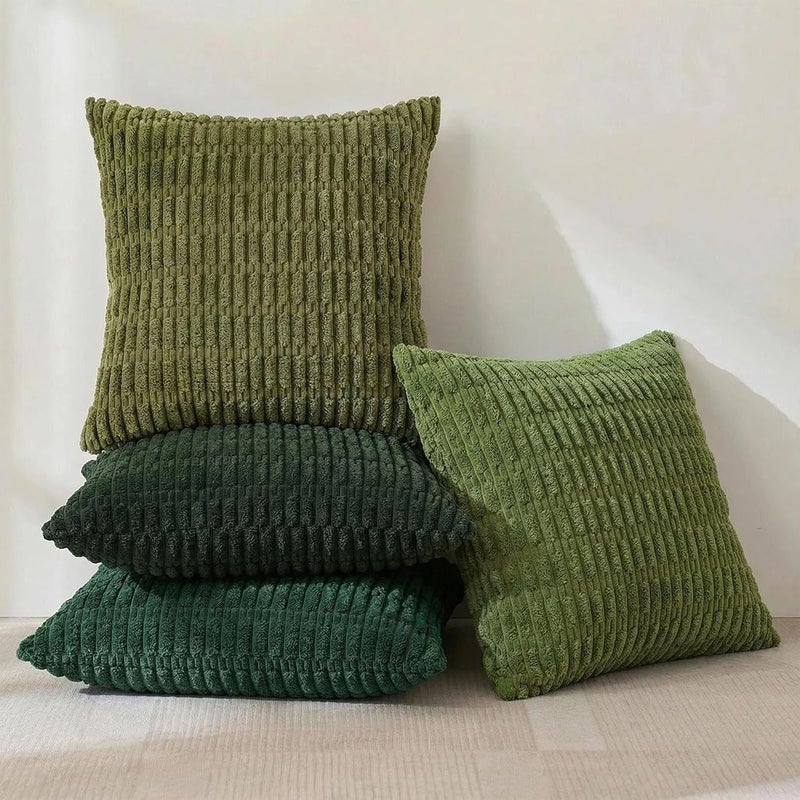 Fancy Homi فانسي هومي 4 عبوات أغطية وسائد زخرفية بلون حكيم أخضر مقاس 26x26 بوصة لغرفة المعيشة والأريكة والسرير، ديكور منزلي ريفي بوهو، وسادة مخملية ناعمة فاخرة من الكوردروي المخطط مربعة مقاس 66x66 سم - Image 2
