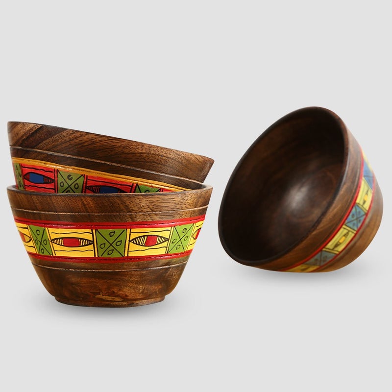ExclusiveLane Wooden Bowl Set for Snacks Serving Bowl Set for Dinner- 250 ml, 3 Pieces, Brown - Image 2