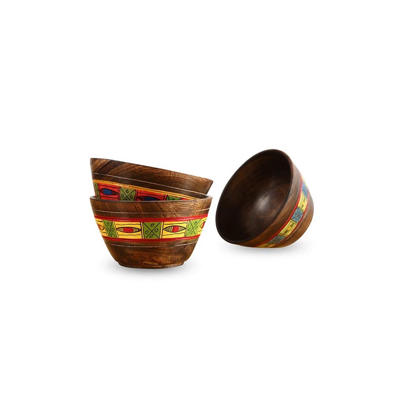 ExclusiveLane Wooden Bowl Set for Snacks Serving Bowl Set for Dinner- 250 ml, 3 Pieces, Brown - Image 3