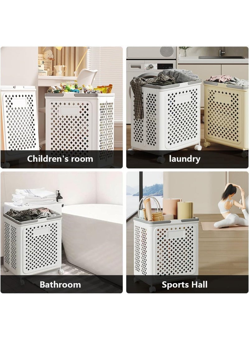 Large Capacity Laundry Basket Cart, Plastic Folding Laundry Hampers, Collapsible Laundry Baskets, Rolling Laundry Hamper, Versatile Portable Storage Basket With 360° Wheels, Handles - Image 2