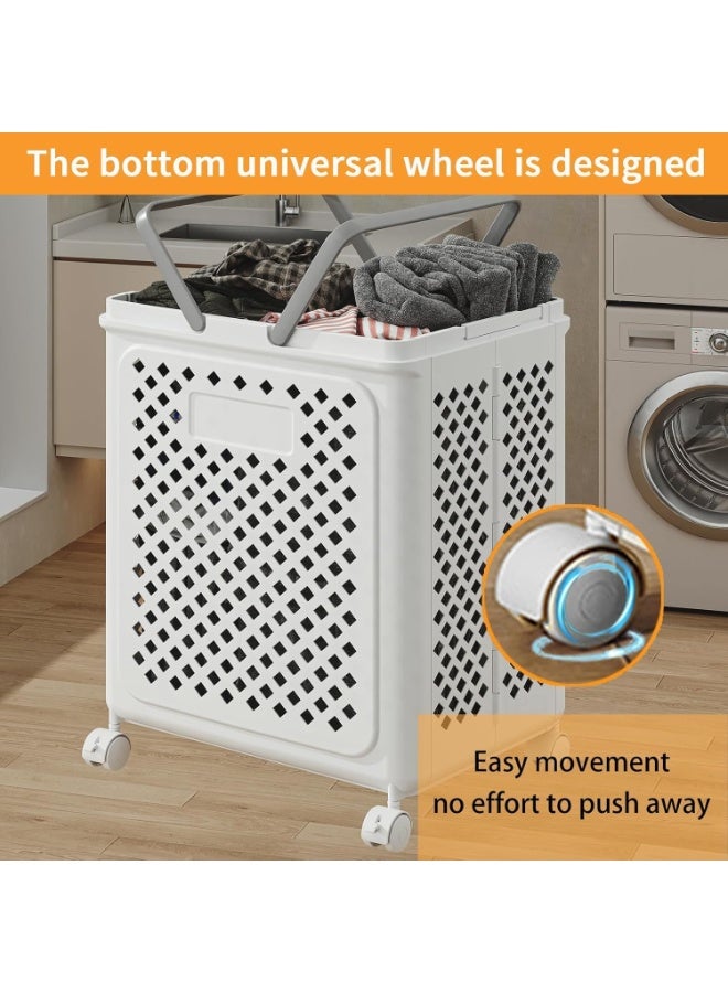 Large Capacity Laundry Basket Cart, Plastic Folding Laundry Hampers, Collapsible Laundry Baskets, Rolling Laundry Hamper, Versatile Portable Storage Basket With 360° Wheels, Handles - Image 4
