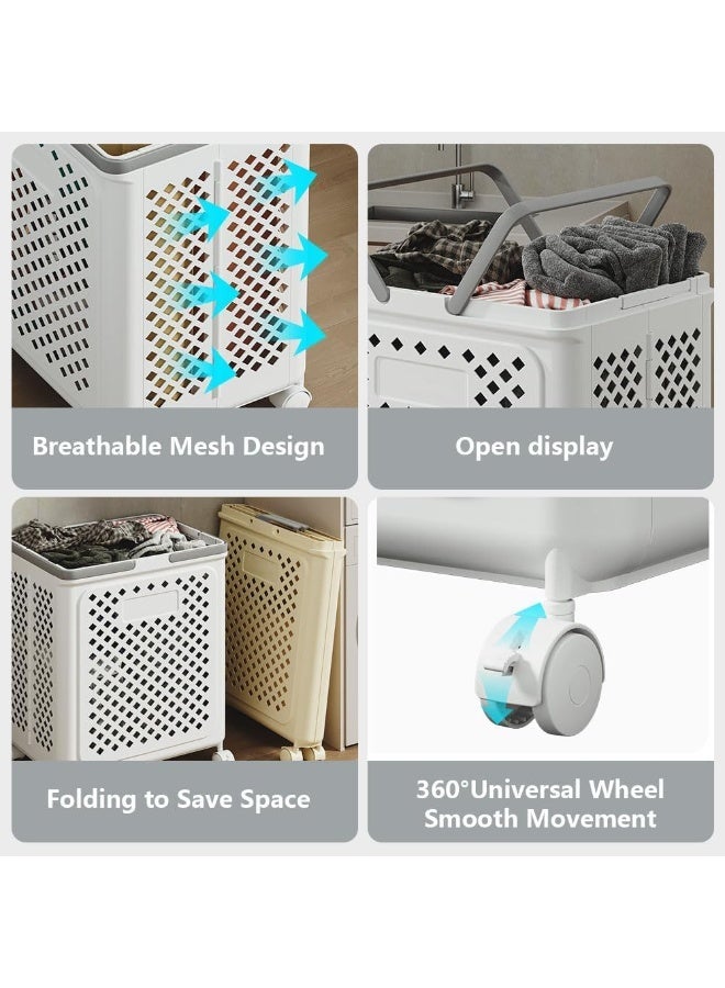 Large Capacity Laundry Basket Cart, Plastic Folding Laundry Hampers, Collapsible Laundry Baskets, Rolling Laundry Hamper, Versatile Portable Storage Basket With 360° Wheels, Handles - Image 3