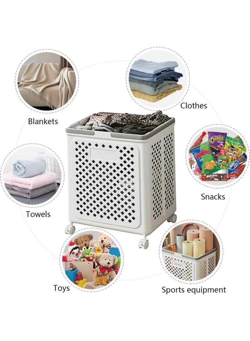 Large Capacity Laundry Basket Cart, Plastic Folding Laundry Hampers, Collapsible Laundry Baskets, Rolling Laundry Hamper, Versatile Portable Storage Basket With 360° Wheels, Handles - Image 5