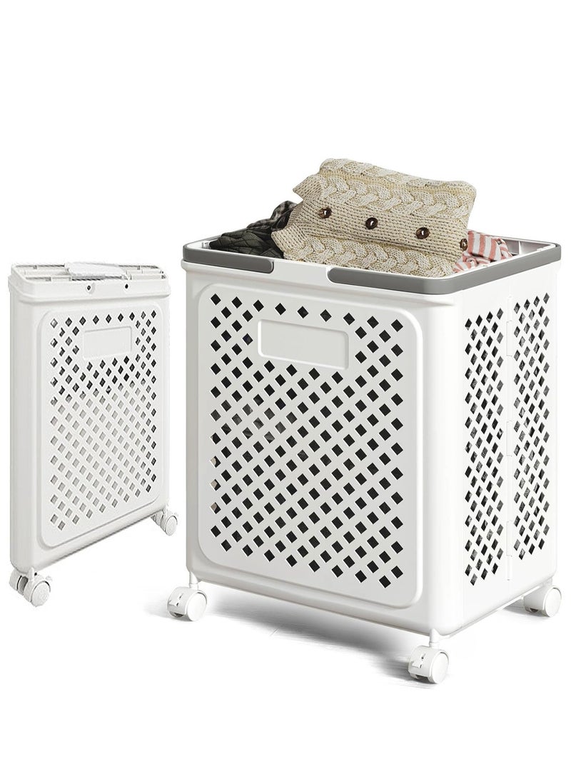 Large Capacity Laundry Basket Cart, Plastic Folding Laundry Hampers, Collapsible Laundry Baskets, Rolling Laundry Hamper, Versatile Portable Storage Basket With 360° Wheels, Handles - Image 1