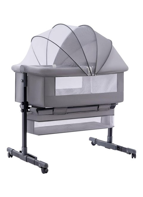 Adjustable Baby Bedside Crib With Large Storage Basket, Mattress Breathable Net,Mosquito Net Detachable, Soft Mattress 360°Swivel Wheels