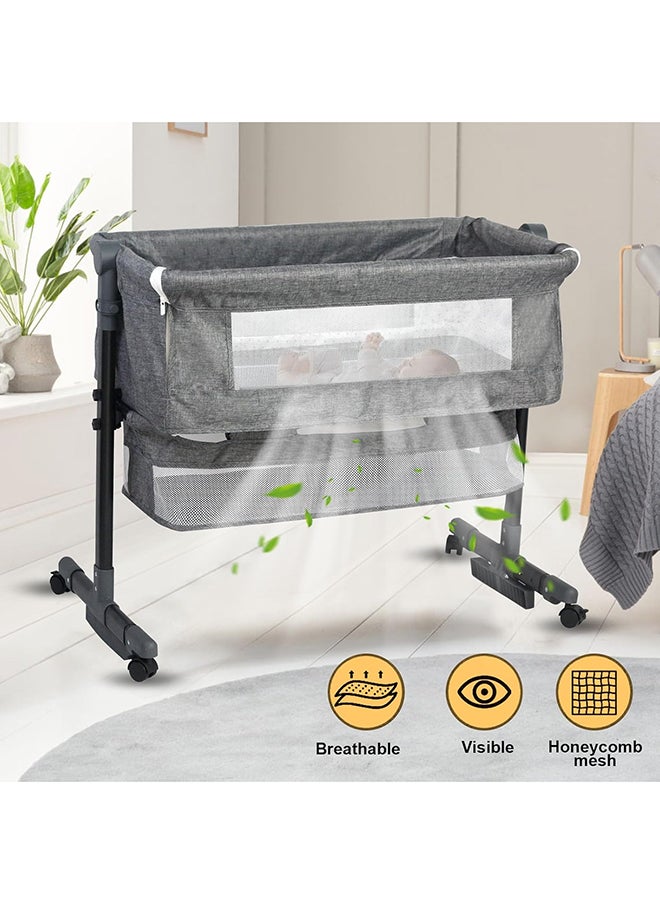 SKY-TOUCH Adjustable Baby Bedside Crib With Large Storage Basket, Mattress Breathable Net,Mosquito Net Detachable, Soft Mattress 360°Swivel Wheels  - Image 5